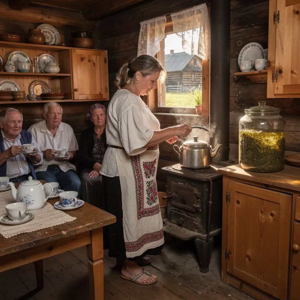 Žalios arbatos lapai su šviežiais vaisiais ir žolelėmis.
