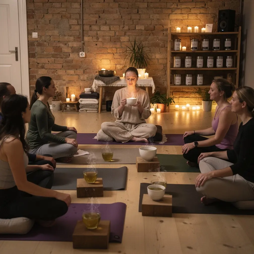 Arbatos ritualas, kuriame dalyvauja žmonės, dalinasi sveikatos patarimais.